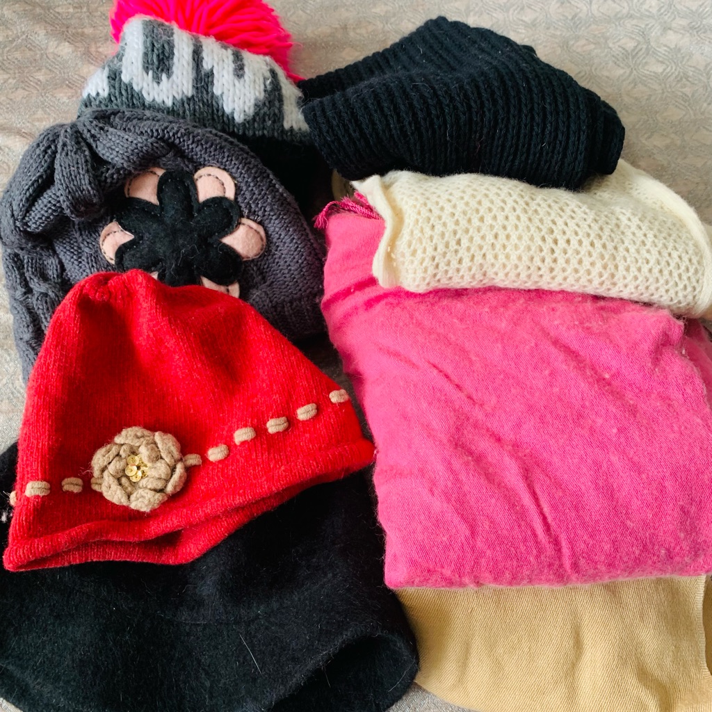 Lot Of Winter Hats And Scarves